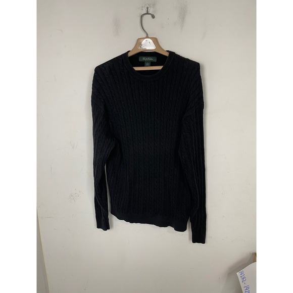 Brooks Brothers Golf Sweater XL Black Cable Knit Cotton Crewneck Mens Womens - Picture 2 of 9